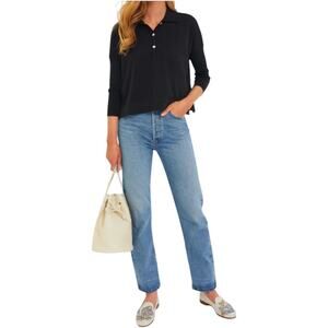 TUCKERNUCK Sweater Womens XS/S Black  Clayton Long Sleeve Knit Polo Shirt Top